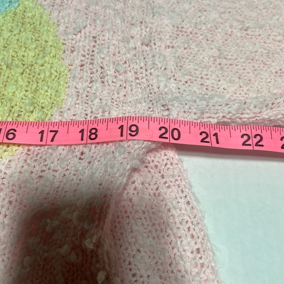 Vintage 80s pastel knit sweater pink textured abstract Retro pull over size L - Picture 3 of 6